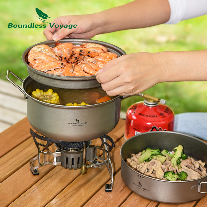 Camping Cooking Pots And Pans - Boundless Voyage Titanium Pentola a vapore