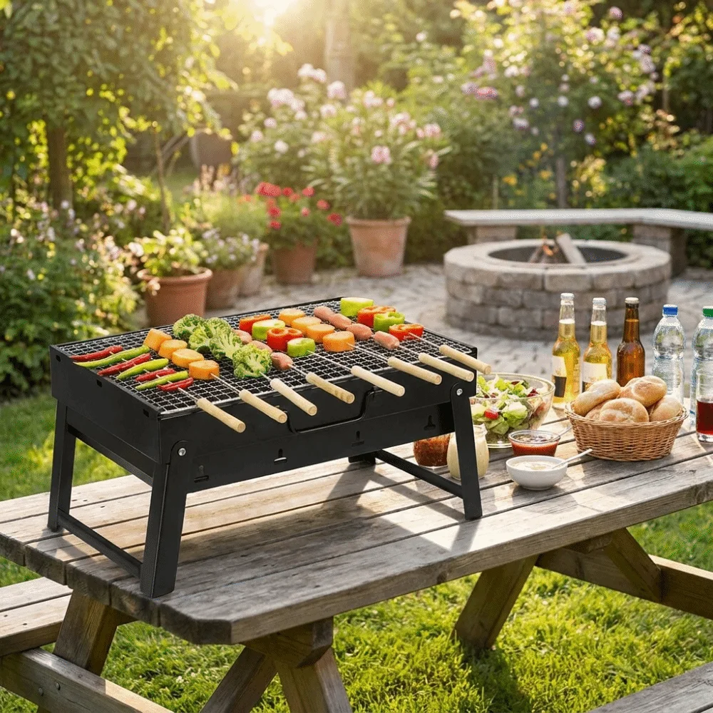 Camping Cooking Easy - Griglia BBQ Portatile Rinforzata Salvaspazio Facile