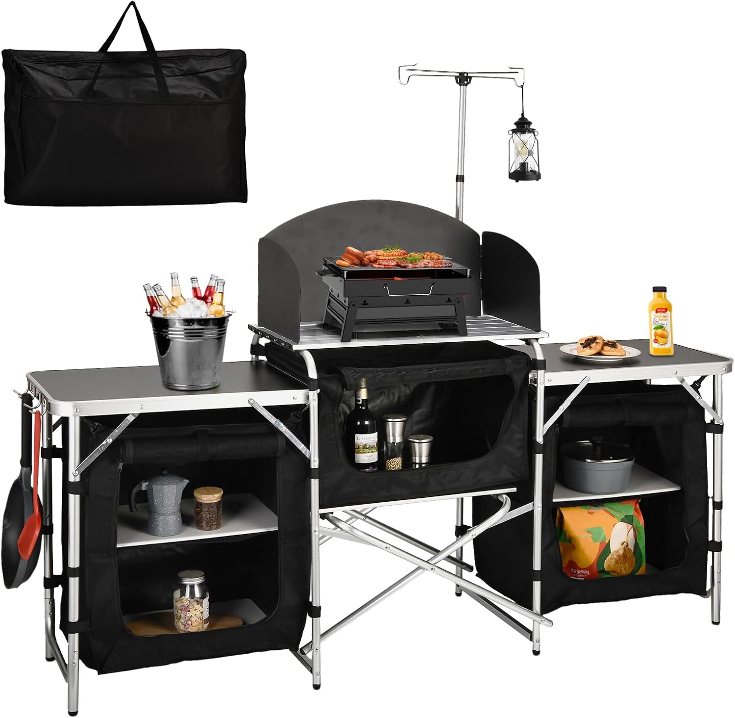 Camping Cooking Table With Windshield - Tavolo da Campeggio Pieghevole in Alluminio